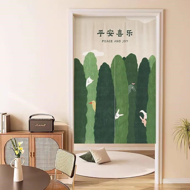 简约北欧绿植g门帘隔断帘厨房卧室客厅半帘卫生间厕所短帘遮挡布