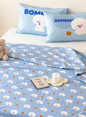 富山商店 x RiCO联名t小狗蓝色可爱花边骨头印花全棉面料空调夏被