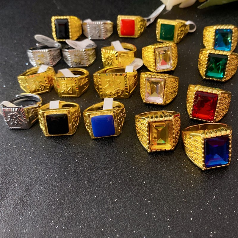 爆款夸张土豪f金节日角色装扮假金戒指道具仿宝石润滴油男女款指