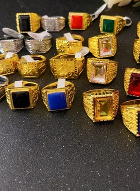 爆款夸张土豪f金节日角色装扮假金戒指道具仿宝石润滴油男女款指