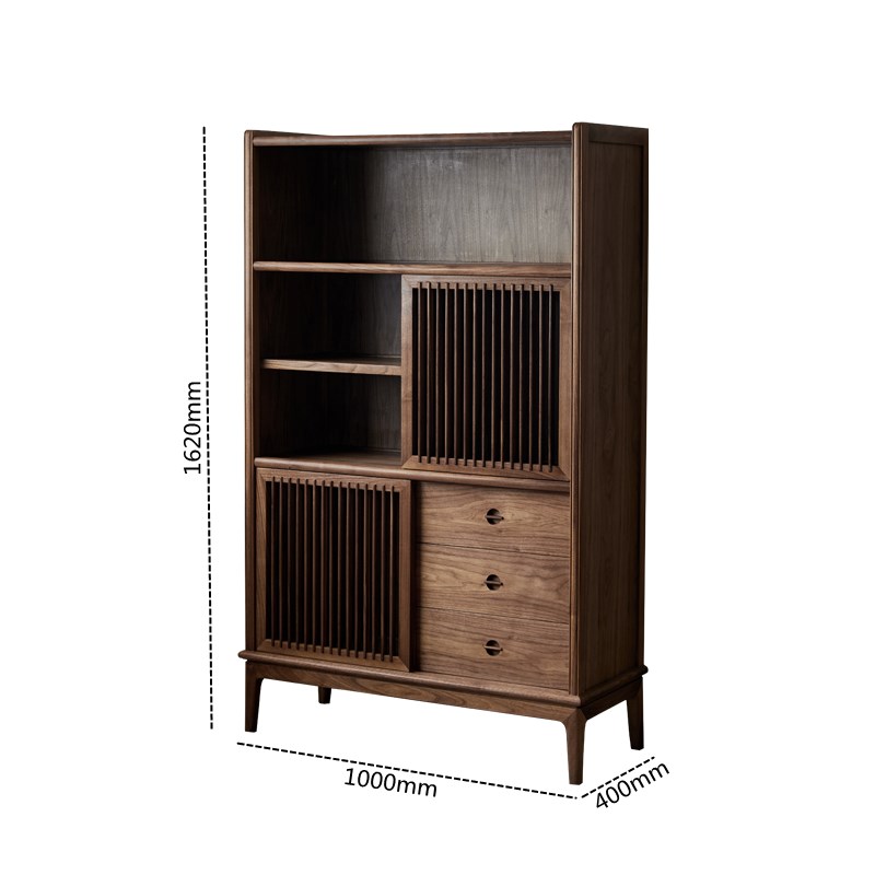叙木新中式实木博古n架多宝阁黑胡桃木书柜置物架展示柜茶柜茶杯