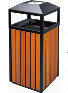 供应木质环卫垃圾桶公园锥顶塑木户外桶公园物业大号钢木分类桶