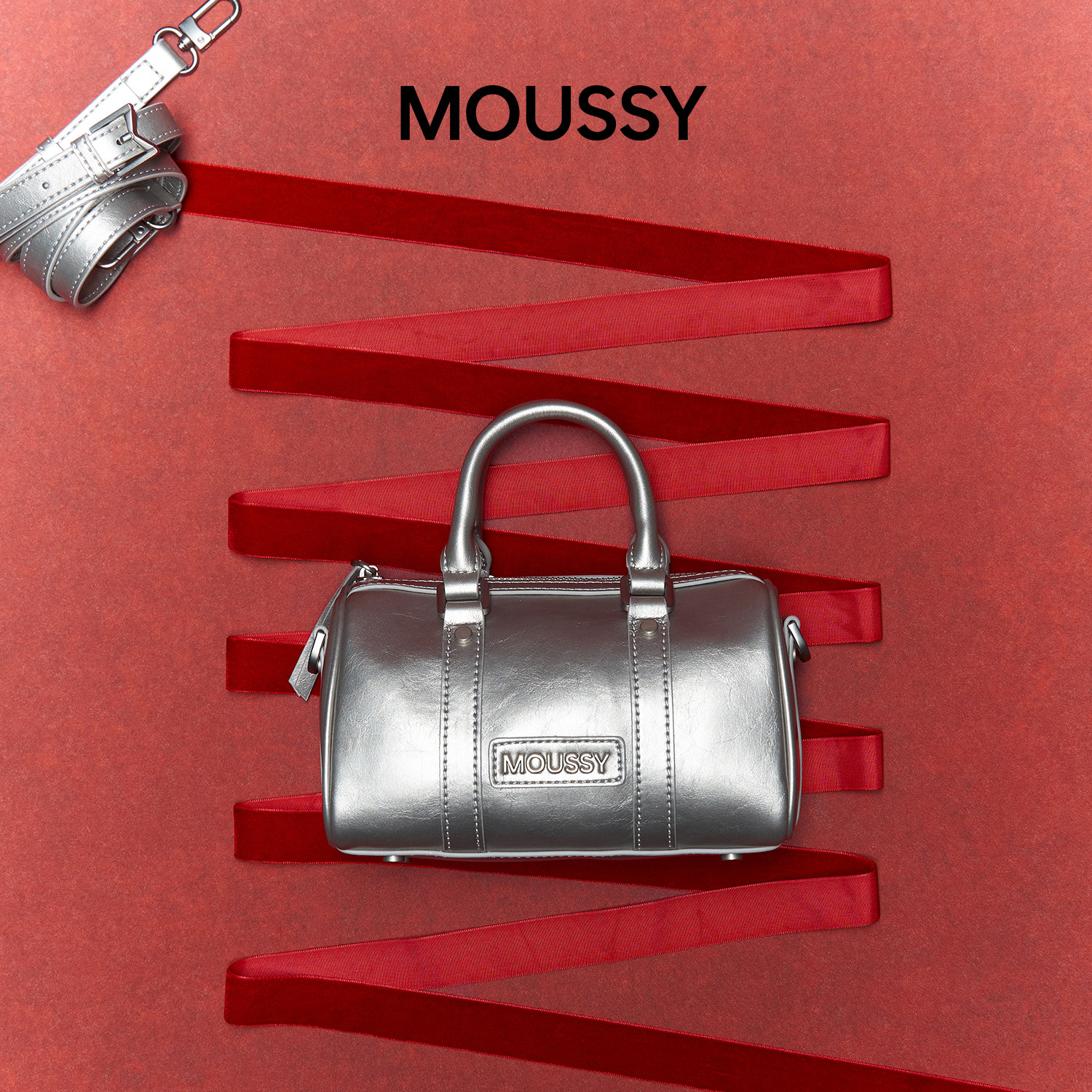 【新年礼物】MOUSSY印记系列金属色波士顿包百搭圆筒包斜挎枕头包,箱包皮具/热销女包/男包,单肩包,淘宝优惠券,粉丝福利购,淘宝优惠卷