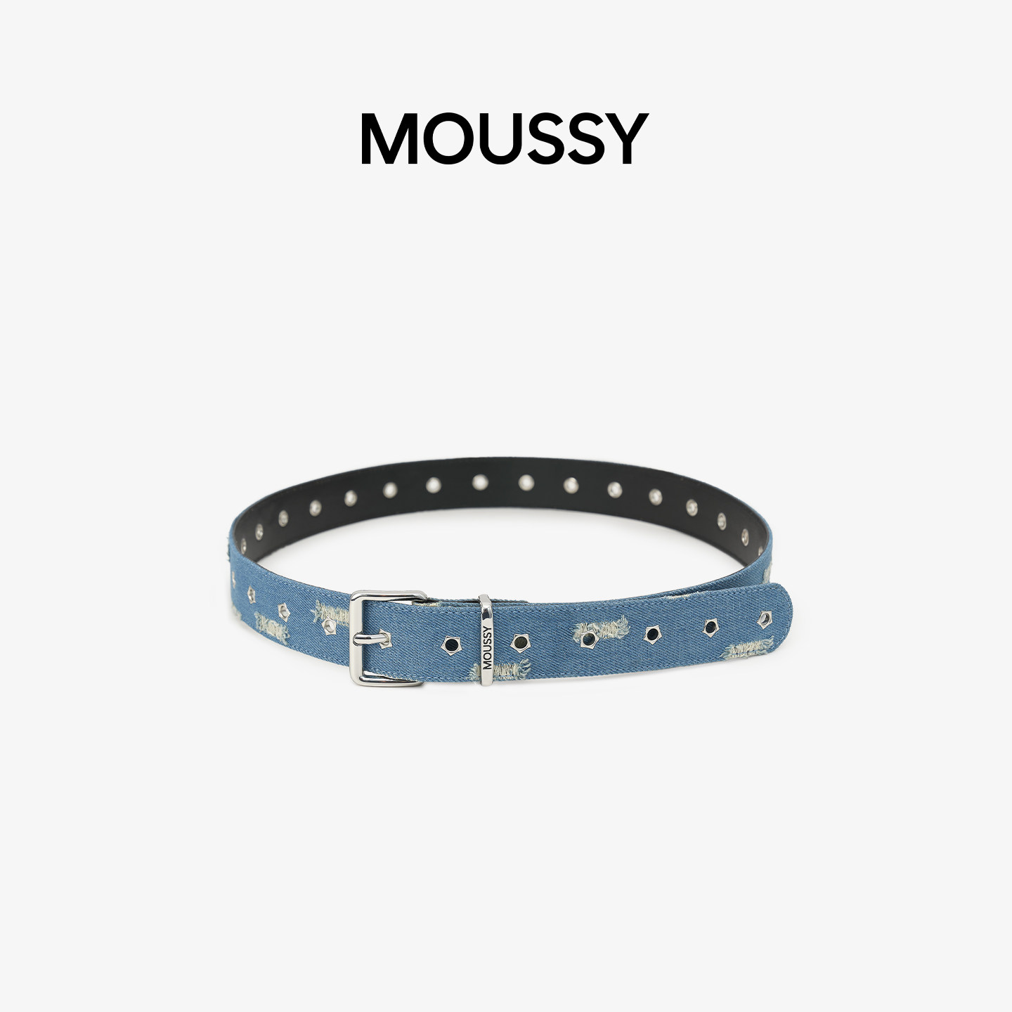MOUSSY复古牛仔铆钉气眼腰带小众潮牌做旧皮带休闲百搭个性时尚女
