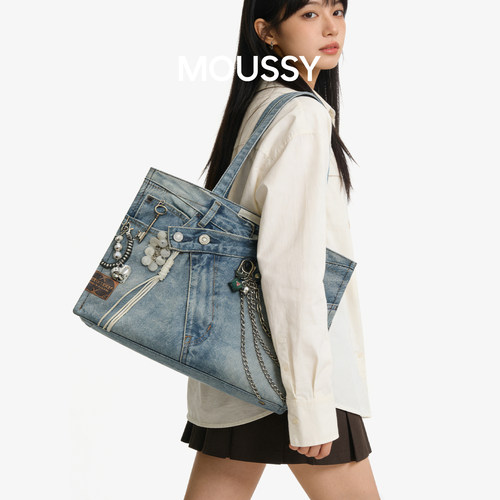 Moussy牛仔大容量托特包复古