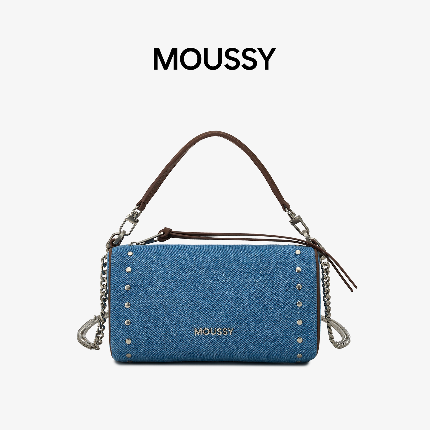 moussyMOUSSY都市游牧铆钉馒头手提包牛仔斜挎女包超火外出小拎包