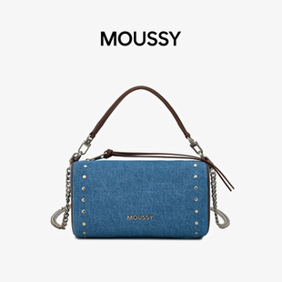 moussyMOUSSY都市游牧铆钉馒头手提包牛仔斜挎女包超火外出小拎包