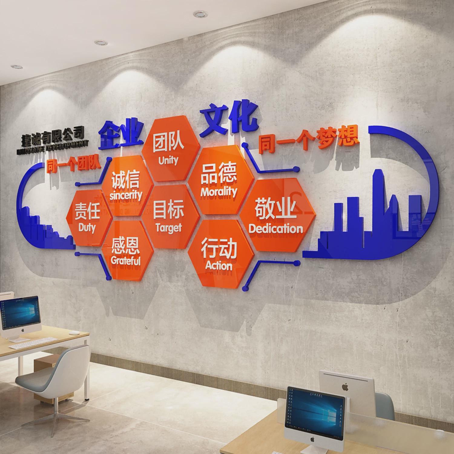 企业文化b办公室墙面装饰公司会议室激励志标语背景贴纸画创意布