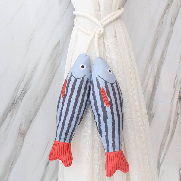 儿童房装修绑带北欧风窗帘 年年扣环卧室品客厅有鱼间挂钩超大款