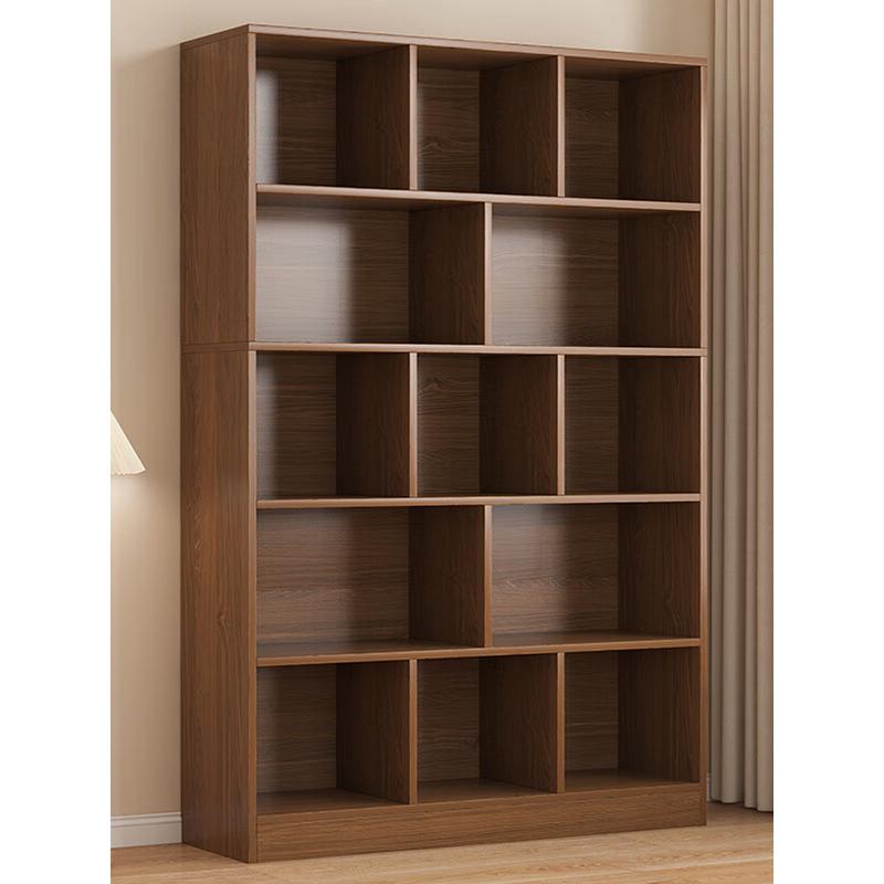书架置物架落地整墙柜子实木色家用书柜一体靠墙客W厅收纳柜格子
