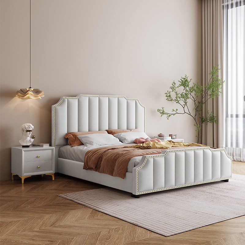 意式轻奢主卧室皮艺床现代奶油风1.8米双人O床家用储物框架大软床