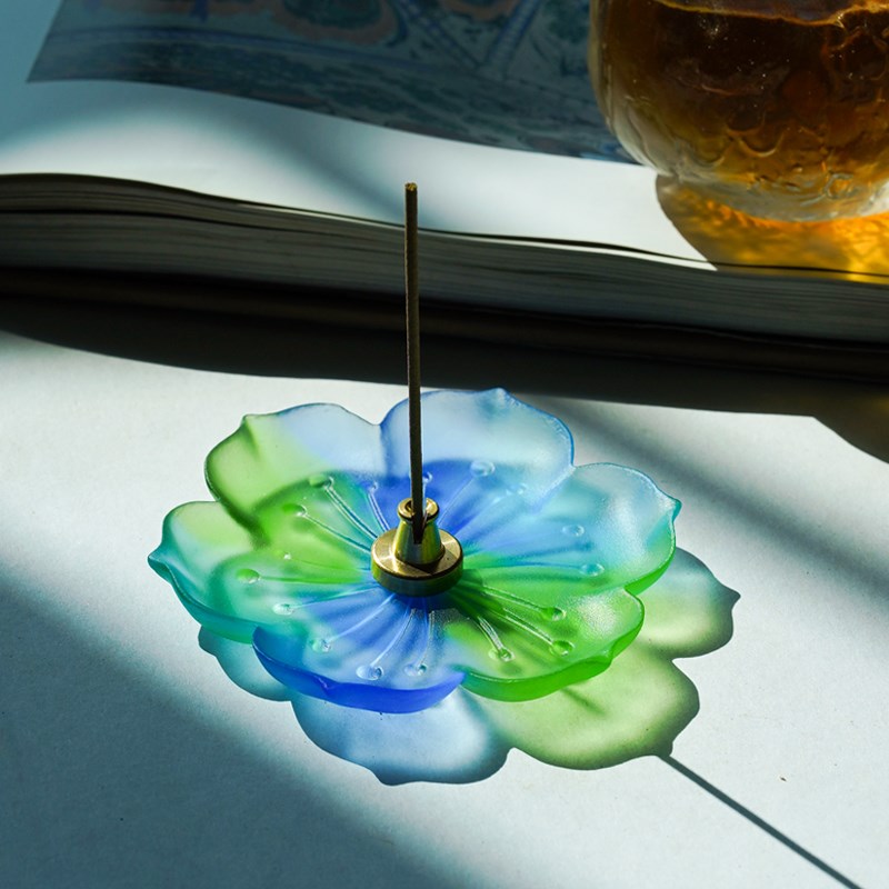 琉璃莲花线香插盘香香座香托香炉家用室内禅意中式W仿古创意熏香