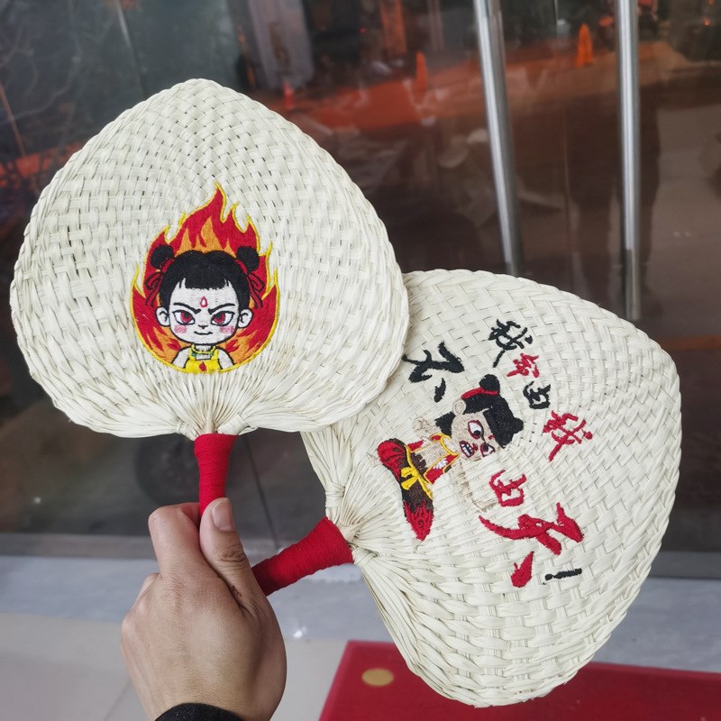 新款夏季手工老式葵扇定制草t编手摇扇粽叶芭蕉扇子蒲扇刺绣印log