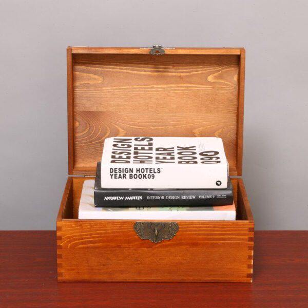 木盒带锁收纳盒证礼品盒饰品桌面复古大小实木件储物收纳箱中做旧