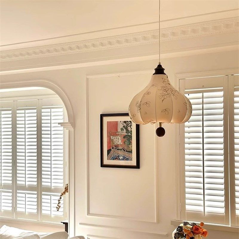 复古风法式卧室布艺小吊灯印花中古客H厅餐厅吧台实木衣帽间灯具,家装灯饰光源,客厅吊灯,淘宝优惠券,粉丝福利购,淘宝优惠卷