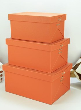 皮质样板房收纳盒子n软装酒店收纳储物箱家居饰品盒衣帽间橙色摆