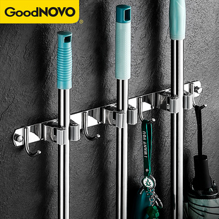 卫生间免打孔不i锈钢拖把挂钩收纳神器扫把挂架强力粘胶壁挂拖布