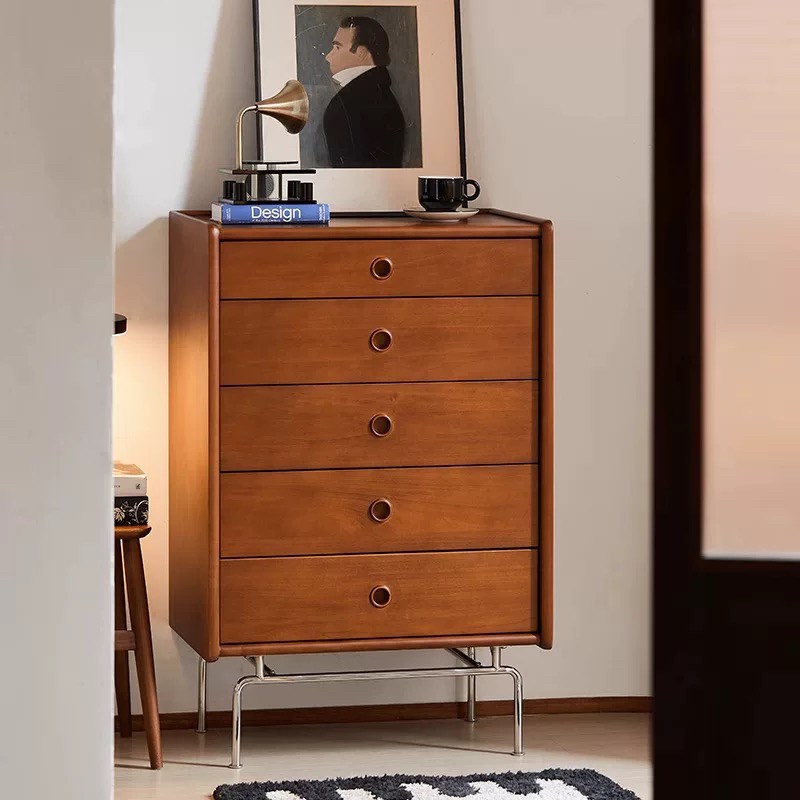 中古五斗柜北欧实木n复古小户型卧室床尾储物柜收纳抽屉柜客厅家