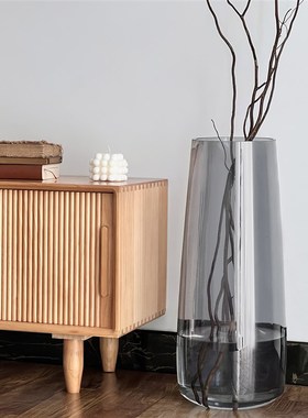 龙柳花瓶玻璃透明灰色烟灰色高款插花长枝干枝干支特X大号落地超