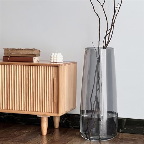 龙柳花瓶玻璃透明灰色烟灰色高款插花长枝干枝干支特X大号落地超