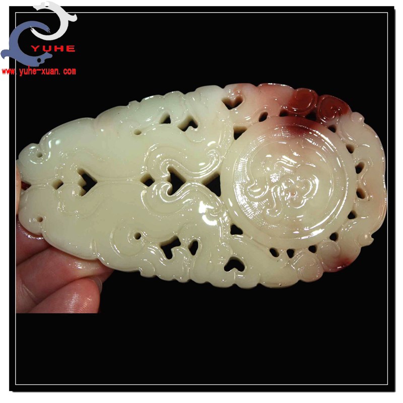 寿山石手a件 国石真品芙蓉冻石 精美螭龙手牌挂牌文玩【裕和轩】E