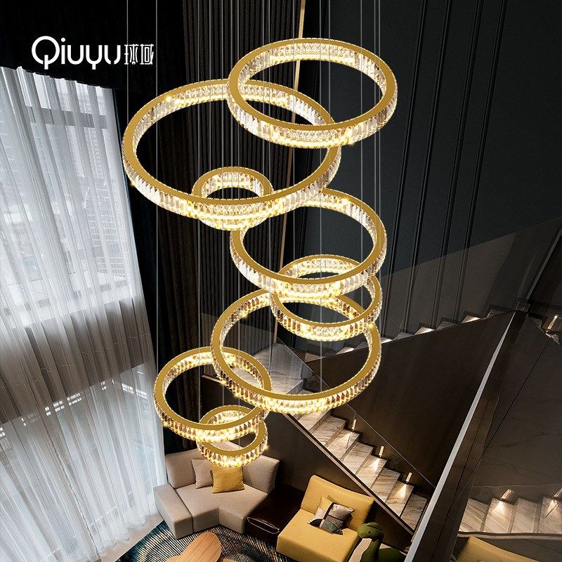 楼中楼大吊灯e现代简约跃层挑高轻奢挑空客厅水晶灯别墅复式楼吊,家装灯饰光源,客厅吊灯,淘宝优惠券,粉丝福利购,淘宝优惠卷