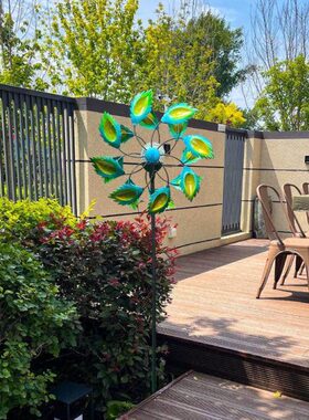 r7造景i花园装饰露台庭院布置户外铁艺别墅风车太阳旋转y七彩摆件