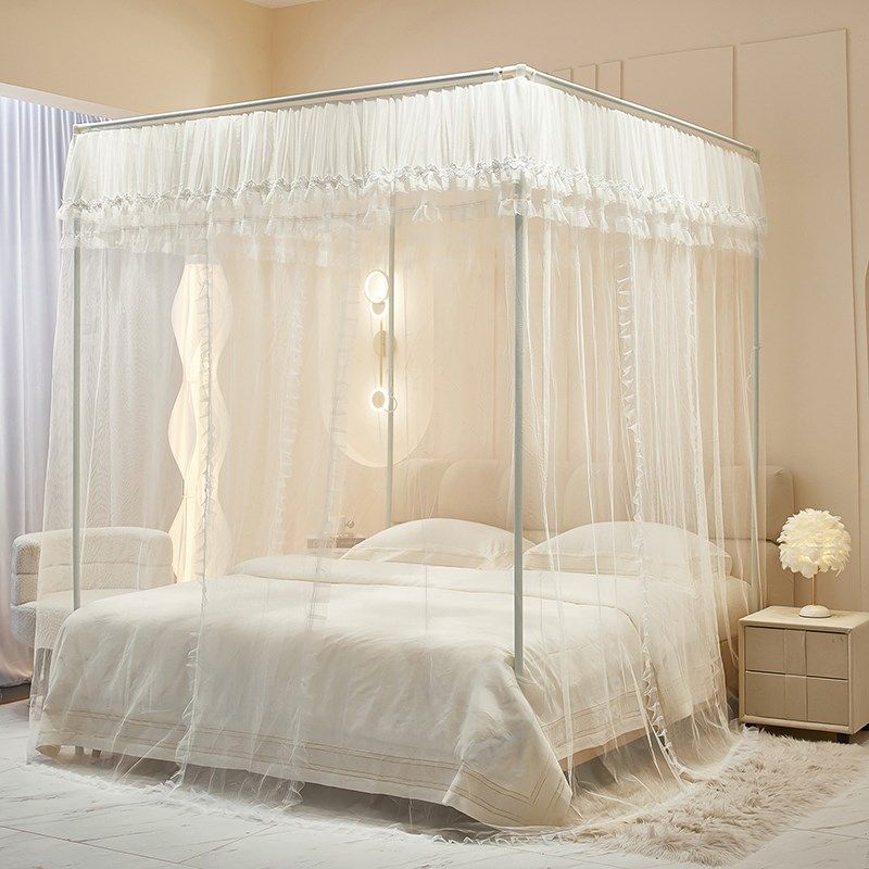 落地蚊帐b家用2025新款免安装高档公主风卧室三开门加密加厚支架x