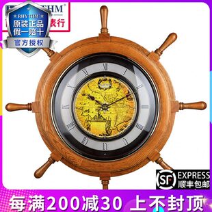 地中海舵摇摆创意丽钟现代石英钟H81声4M静音客厅实木挂钟客厅船7
