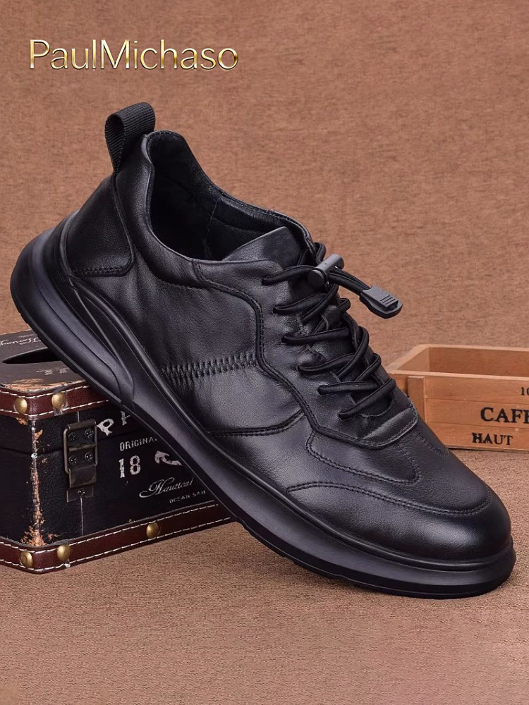 高端休闲皮鞋男士2025新款春秋冬季加绒男鞋真皮软底运动鞋子男款