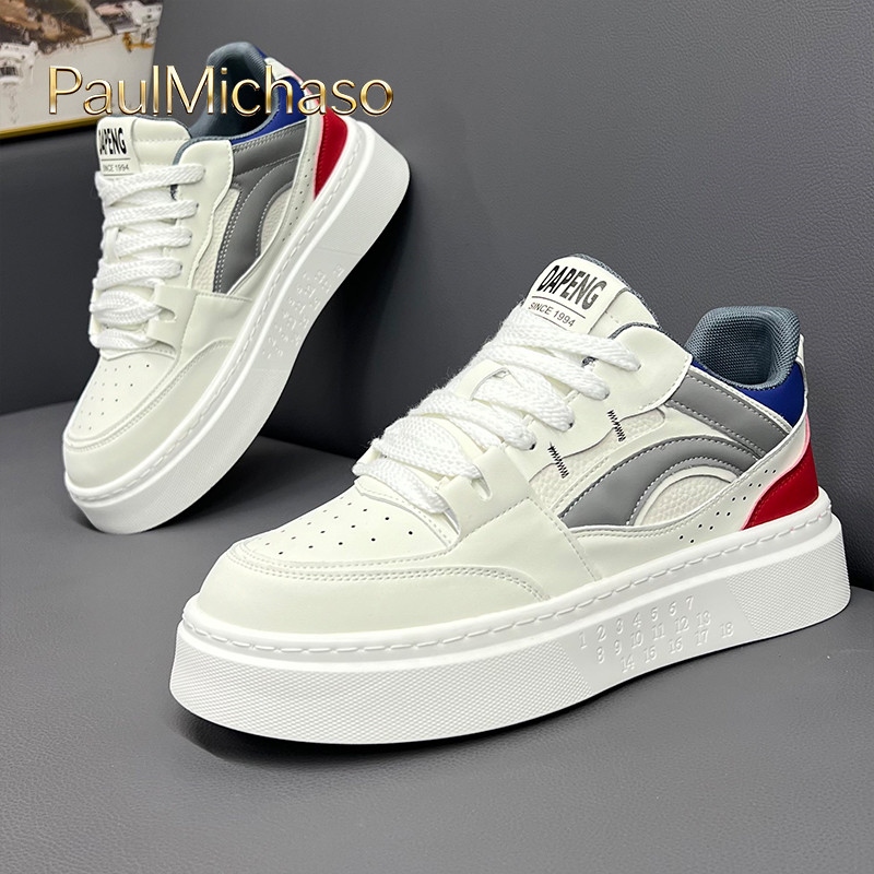 男士板鞋2025新款秋冬季男鞋皮面运动休闲鞋厚底增高小白鞋子男款