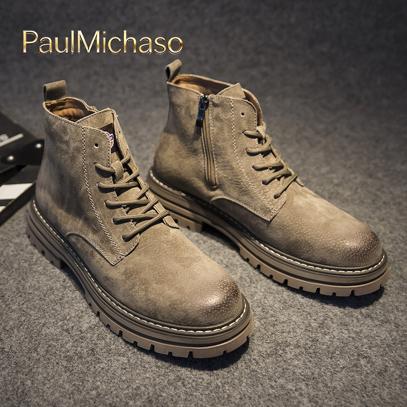马丁靴男士2025新款冬季加绒保暖男鞋中高帮拉链男靴工装靴子男款