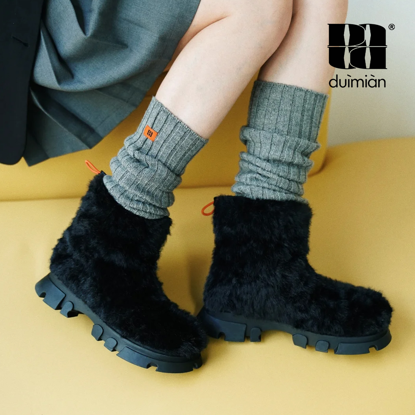 对面厚底雪地靴毛毛保暖加绒棉靴