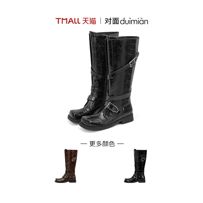 浪姐同款miu系金属搭扣骑士靴