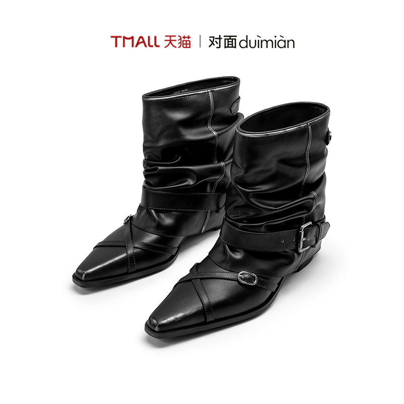 对面加绒时装短靴高级感尖头靴