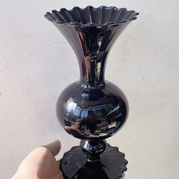 欧式简约中古黑硝子玻璃花瓶花器家居客厅玄关卧室餐桌装饰品摆件