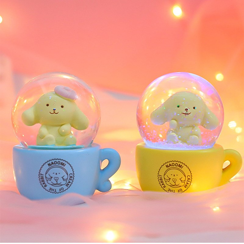 新款卡通杯子狗迷你水晶球可爱萌宠大耳狗带灯Q儿童房摆件生日礼