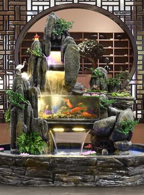 假山流水喷泉大型鱼池花园庭院造景装饰仿石头会所酒店山水盆景
