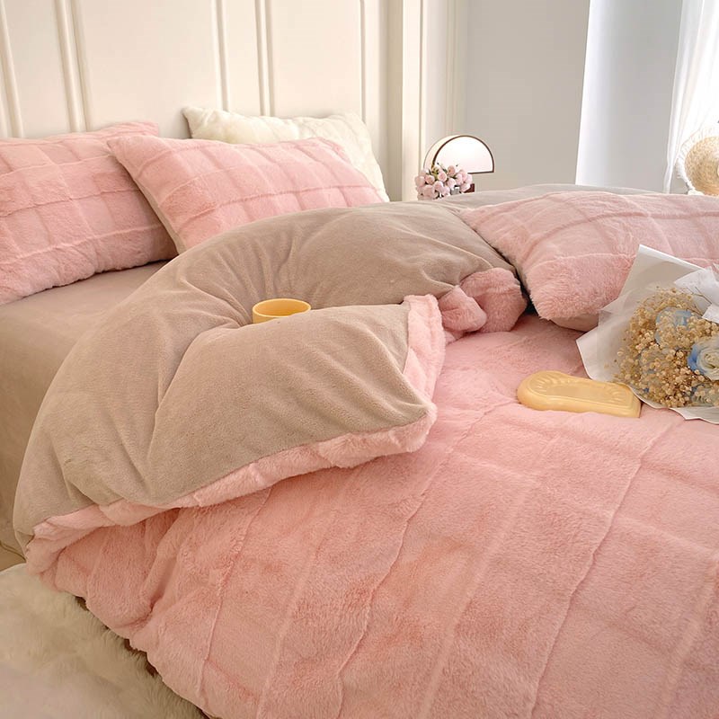 冬季兔兔绒床上四件套加厚牛奶绒床单被套保S暖双面法拉绒床笠
