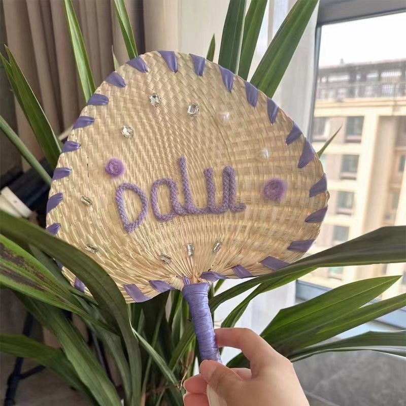 网红爆款手工草编蒲扇个性刺绣loCgo带钻芭蕉扇子老式手摇扇葵扇