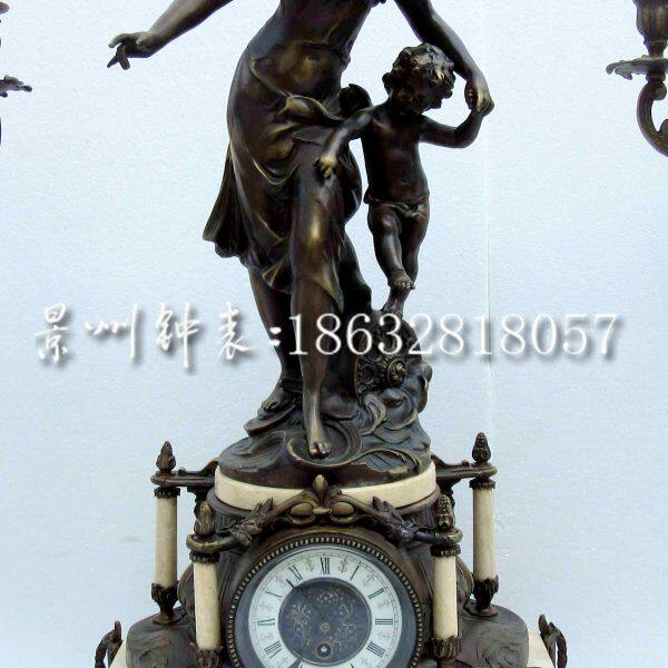 欧洲钟表 古典机械 仿古纯铜大理石座钟 发条上弦 仿古董老钟表