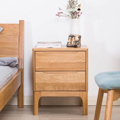 原始森林北欧橡木床头柜纯实木简约现代两抽储物边柜二斗原木家具