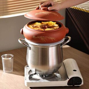 无水汽锅鸡气锅家用蒸汽锅套餐土陶砂锅小汽锅陶瓷隔水炖盅大容量