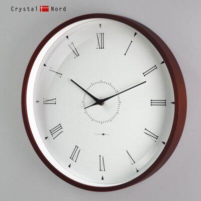 Crystal Nord罗马数字新中式挂钟客厅简约家用静音实木原木钟表