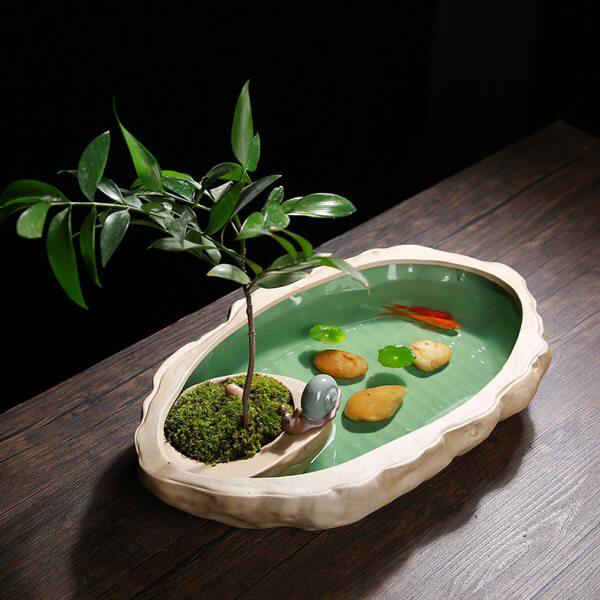 陶瓷花盆个性创意大号水养植物铜钱草水培器皿造景盆景盆客厅摆件