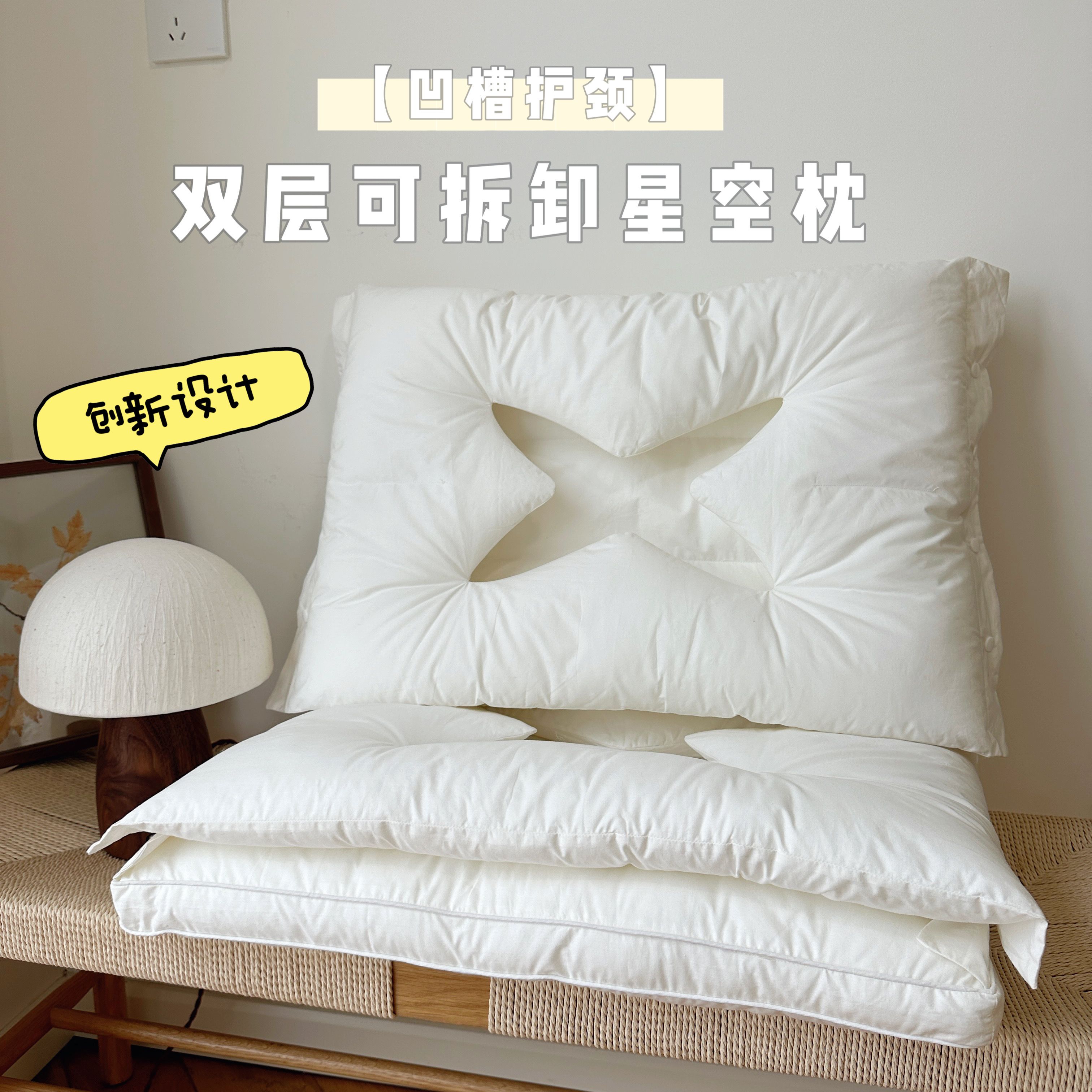 棉蒲I颈安I全棉护颈枕双向牵引枕护肩颈椎枕头单人枕芯家用成人图片
