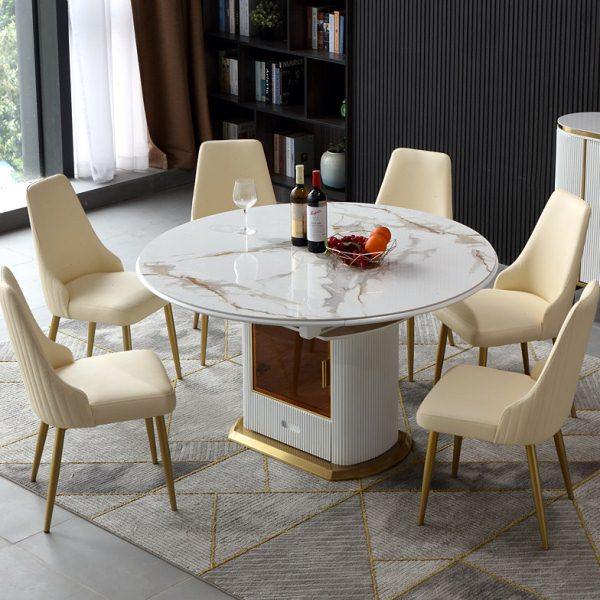 轻奢岩板餐桌椅组合多功能折叠电磁炉小户型家用可变圆桌伸缩饭桌,住宅家具,大理石餐桌,淘宝优惠券,粉丝福利购,淘宝优惠卷