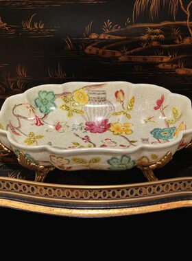 蒂高美居欧式陶瓷镶铜手绘陶瓷果盘托盘装饰摆件83-1552