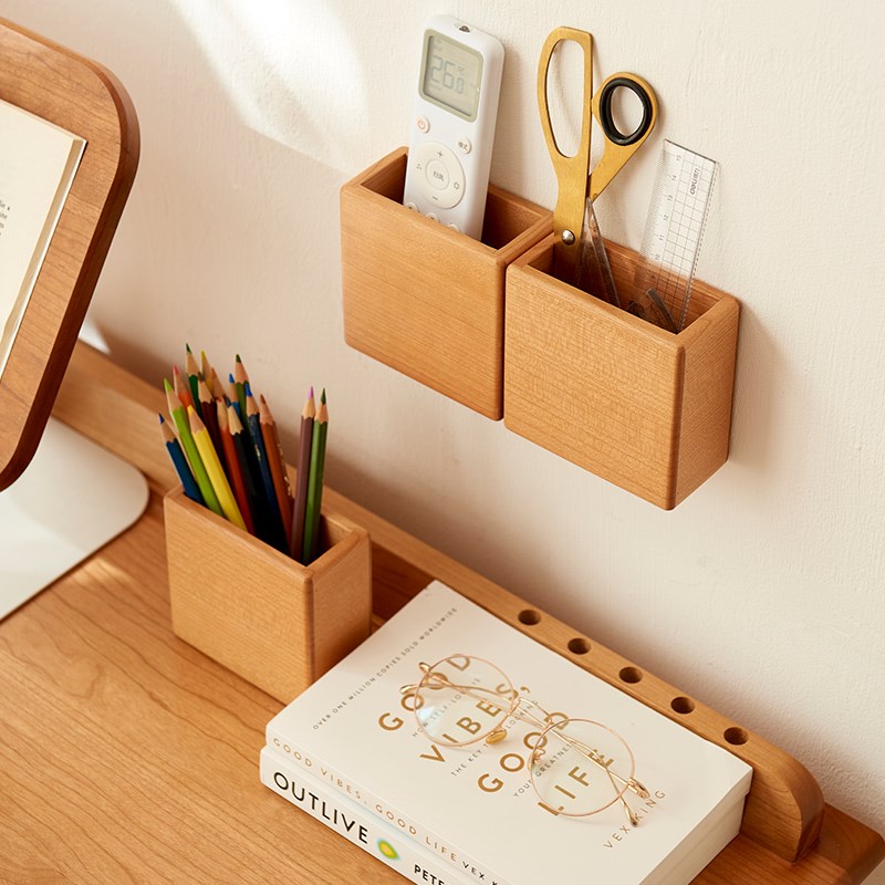 实木遥控器收纳盒客厅电视空调风扇手机充电置物挂架壁挂式免打孔