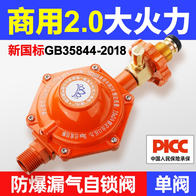 新国标2.0家用液化气减压阀防爆低压商用大流量煤气罐钢瓶自闭阀